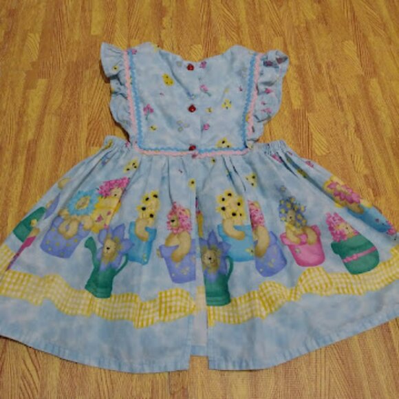 Daisy Kingdom Vintage Handmade Blue Floral Baby Dress and Bloomers Set Size 3/4 - Picture 7 of 14